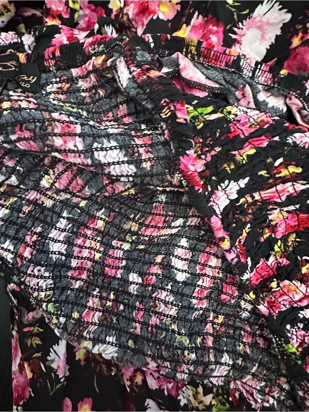 Plus Size 3X Floral Smocked Midi Dress Black Pink Boho Cottagecore - Picture 7 of 13